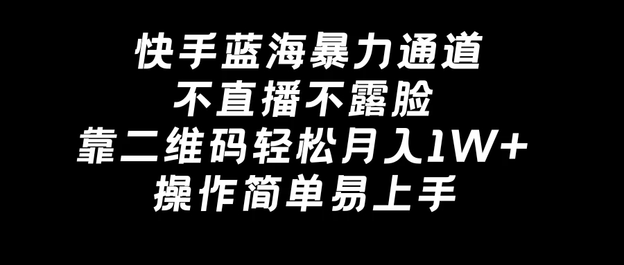 快手蓝海暴力通道，不直播不露脸，靠二维码轻松月入1W+，操作简单易上手-Duo