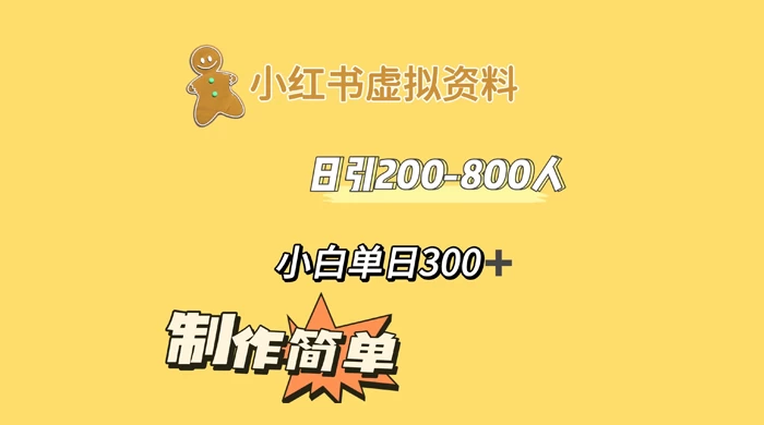 小红书虚拟资料日引 200-800 人，小白单日收益 300+-Duo